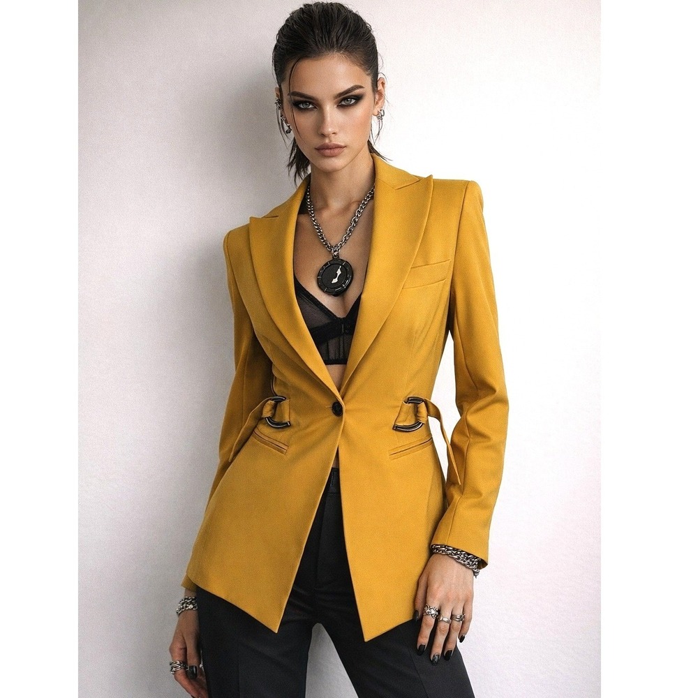 LITA by Ciara Blazer Womens XXS Saffron Yellow Belted Italian Jacket Style L57-1